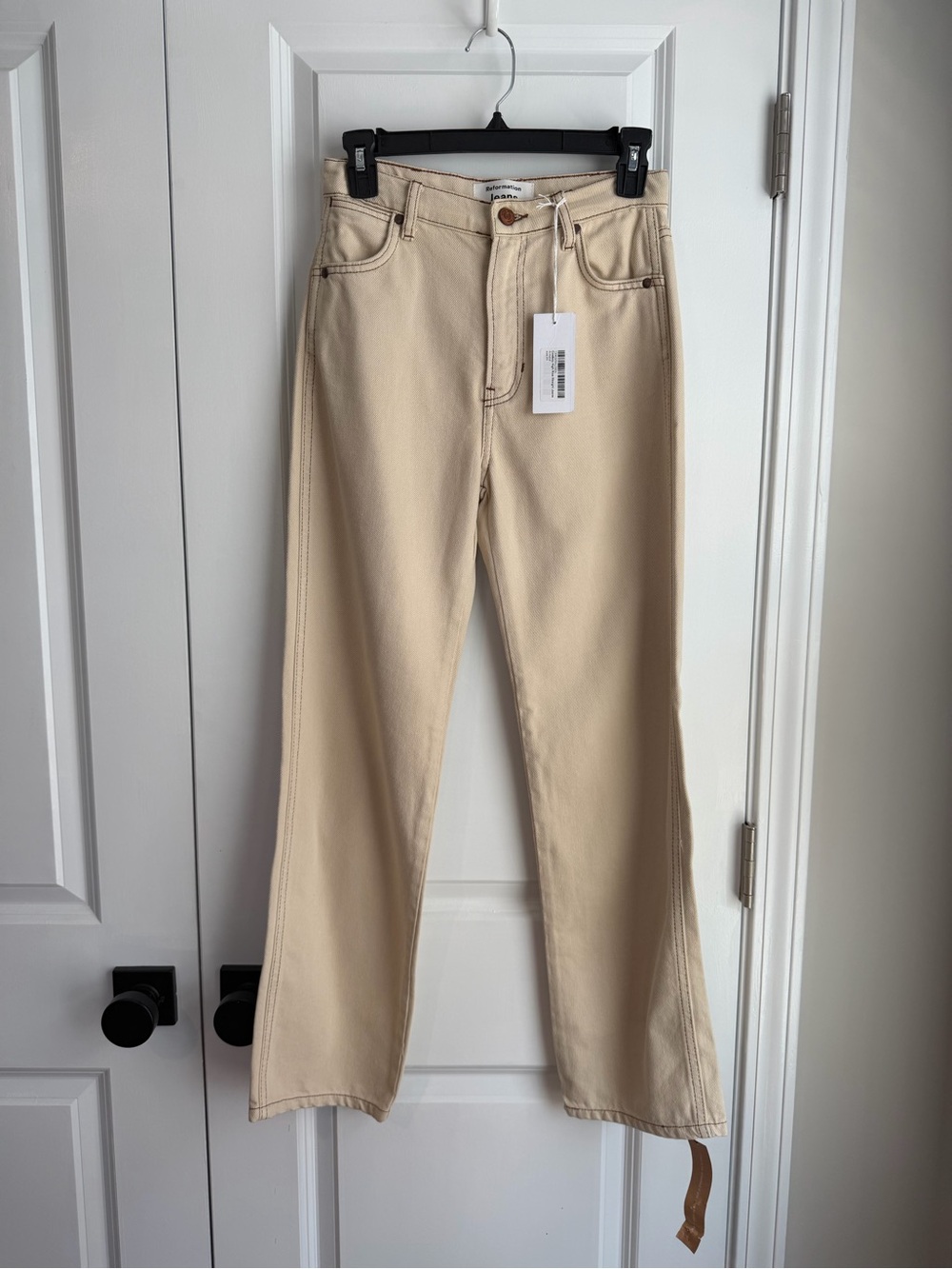 Reformation Jeans Denim High Rise Straight Leg Cowboy Almond Tan NWT Size 24